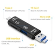 3 az 1-ben Type-C USB 3.1 kártyaolvasó OTG adapter, micro usb, TF kártyaolvasó