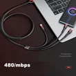 3 az 1-ben 6A-es 66W-os gyorstöltő kábel spirálozott kialakítással 1,8m, Micro USB, USB C, 8Pin