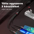 3 az 1-ben 6A-es 66W-os gyorstöltő kábel spirálozott kialakítással 1,8m, Micro USB, USB C, 8Pin
