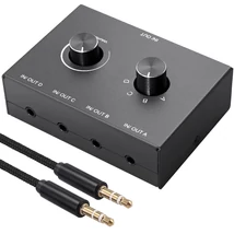 Kétirányú 3,5 mm-es sztereó audio kapcsoló, 4 be/ki meneti portal, audio váltó és elosztó doboz