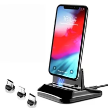 Mágneses telefon töltő / adat dokkoló három féle mágneses fejjel, micro, type-c, 8Pin