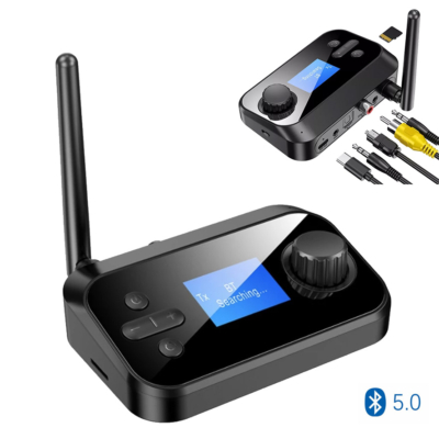 C41 Bluetooth 5.0 audio adó/vevő adapter, 3.5mm Jack, RCA és optikai ki és bemenetekkel, TF kártyaolvasóval, LCD kijelzővel
