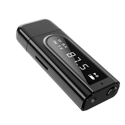 K9 6 az 1-ben LED kijelzős Bluetooth 5.0 audio adó-vevő + PC külső hangkártya, FM transmitter, MP3 lejátszó beépített mikrofonnal