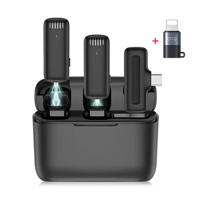 2.4Ghz Vezeték nélküli intelligens zajcsökkentős HD dupla mikrofon szett USB C androidos okos telefonokhoz, 8Pin adapterrel