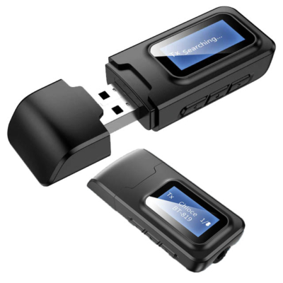 2 az 1-ben Bluetooth 5.0 audio adó-vevő adapter LCD kijelzővel