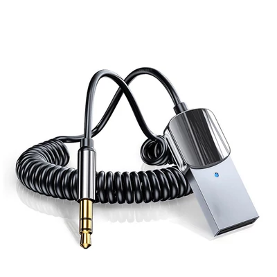 Autó HIFI Bluetooth 5.0 USB-Jack vevő adapter, beépített mikrofonnal, 1.1m spirális vezeték