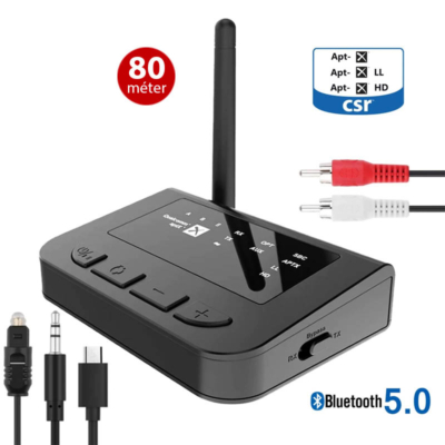 Nagy hatótávolságú 80m Bluetooth 5.0 AptX audio adó-vevő, Multiconnect