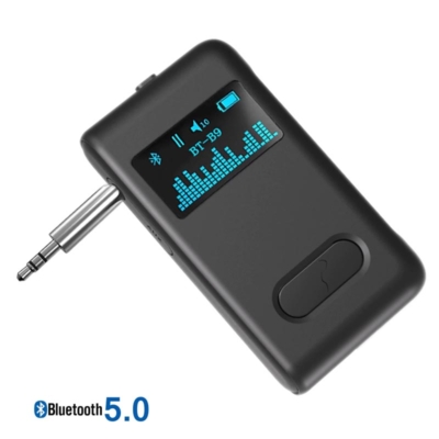 OLED kijelzős Bluetooth 5.0 audio vevő adapter, beépített mikrofonnal