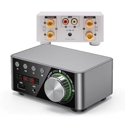 Digitális erősítő, 2x50W, Bluetooth 5.0, USB bemeneti port, ezüst színű
