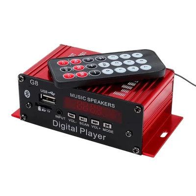 G8 2x45W RMS (Max 2x100W) Digitális Erősítő, FM rádió, Bluetooth 4.2, MP3 lejátszó, autó hifi, 12V