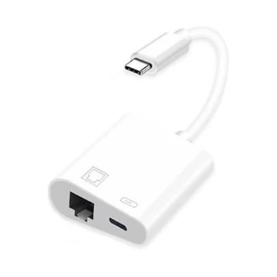 RJ45 Type-C hálózati adapter 100Mbps, USB C töltő csatlakozóval 
