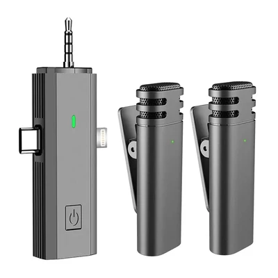 3 az 1-ben 2.4Ghz Vezeték nélküli intelligens zajcsökkentős HD dupla mikrofon szett Type-C, 8Pin, 3.5mm Jack okostelefonhoz