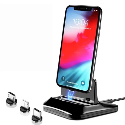 Mágneses telefon töltő / adat dokkoló három féle mágneses fejjel, micro, type-c, 8Pin