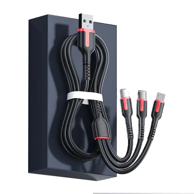 3 az 1-ben 6A-es 66W-os gyorstöltő kábel spirálozott kialakítással 1,8m, Micro USB, USB C, 8Pin