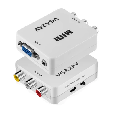 VGA - AV (RCA) átalakító, VGA + 3,5mm audio bemenet, 3RCA kimenet