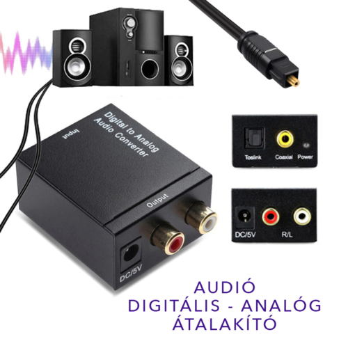Digitális - analóg Toslink/Coaxial - RCA audió adapter
