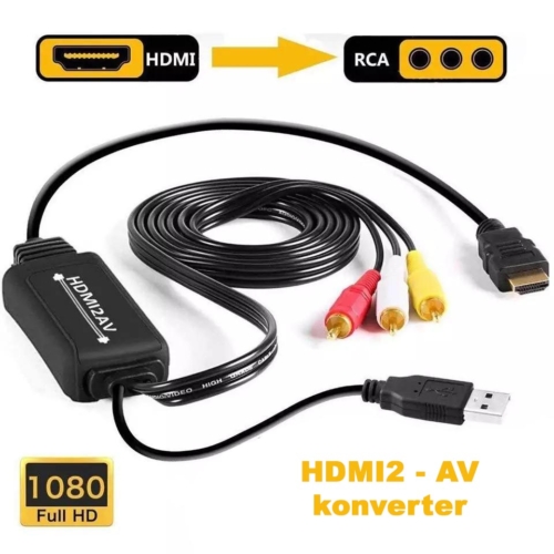 HDMI-AV2 RCA átalakító adapter, FULL HD 1080P